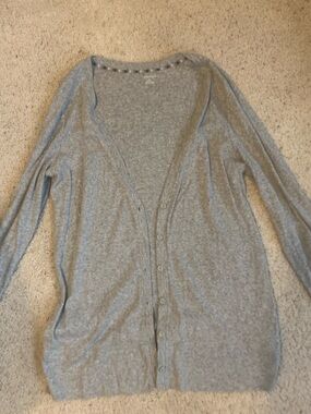 Lands' End Light Gray Button-Front Women's Cardigan